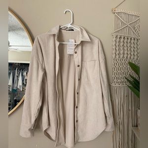 Oversized white corduroy shacket